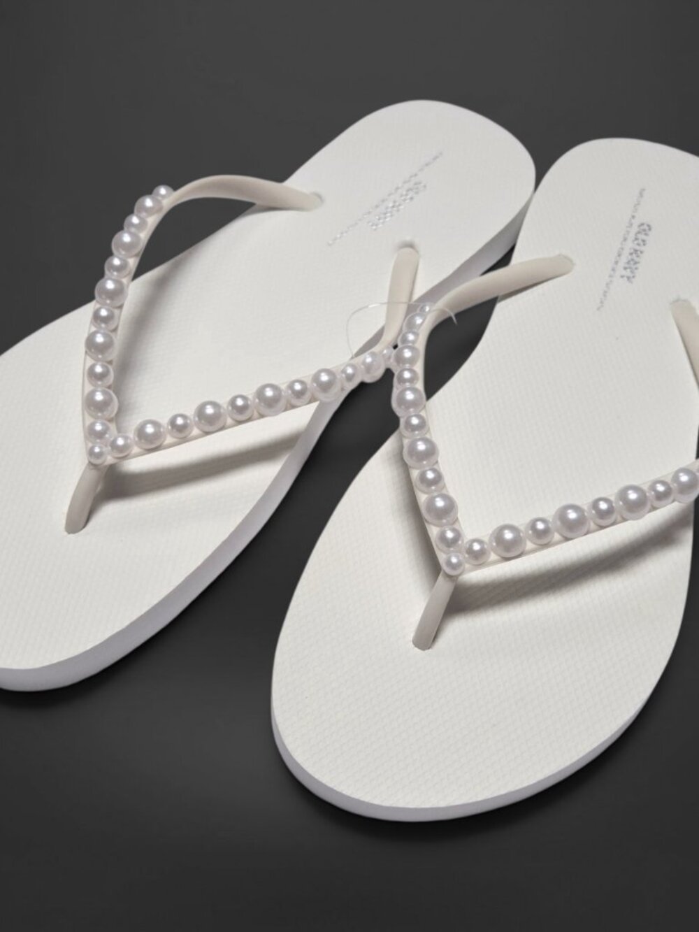 Custom Pearl Embellished White Flip Flop Sandals (US Womens 9)